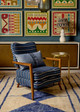 Hotline Chair and Lost and Found Lampshade in Indigo create a dynamic pairing of rich textures and bold blues at Julian Chichester's Chelsea showroom.